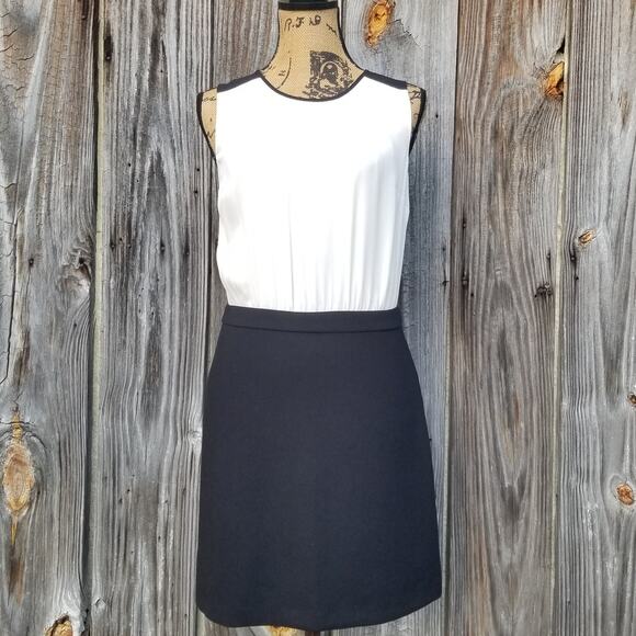 Black  White Colorblock Dress Ann Taylor Loft Size 2 Two-Tone Keyhole Sleeveless - Picture 1 of 8